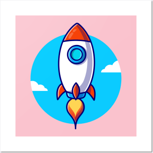 Rocket Launching Cartoon Posters and Art